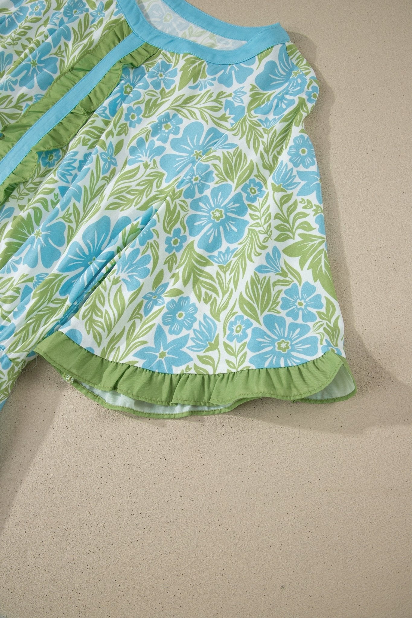 Sky Blue Floral Print High Waist Ruffle Short Sleeve Mini Dress - Loving It Shop