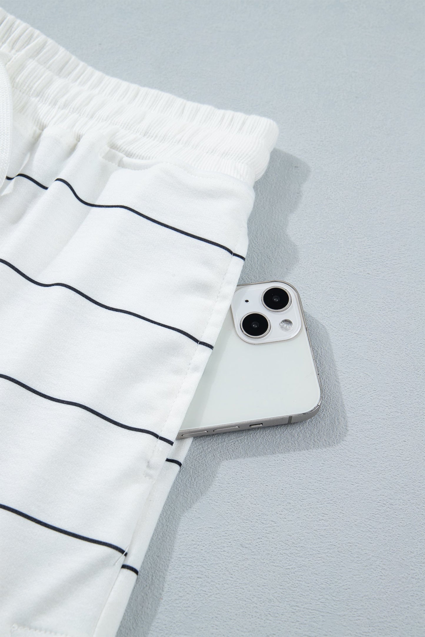 White Stripe Half Sleeve Tee Drawstring Shorts 2pcs Set