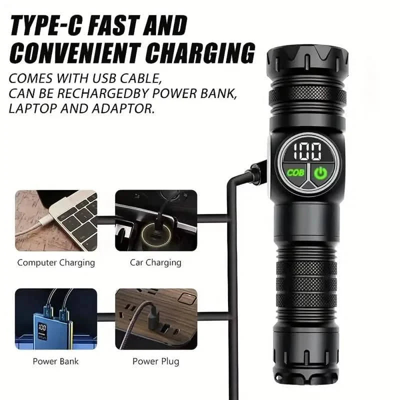 Rechargeable LED Flashlight with 5 Modes &amp; Magnetic Base – Gift Box