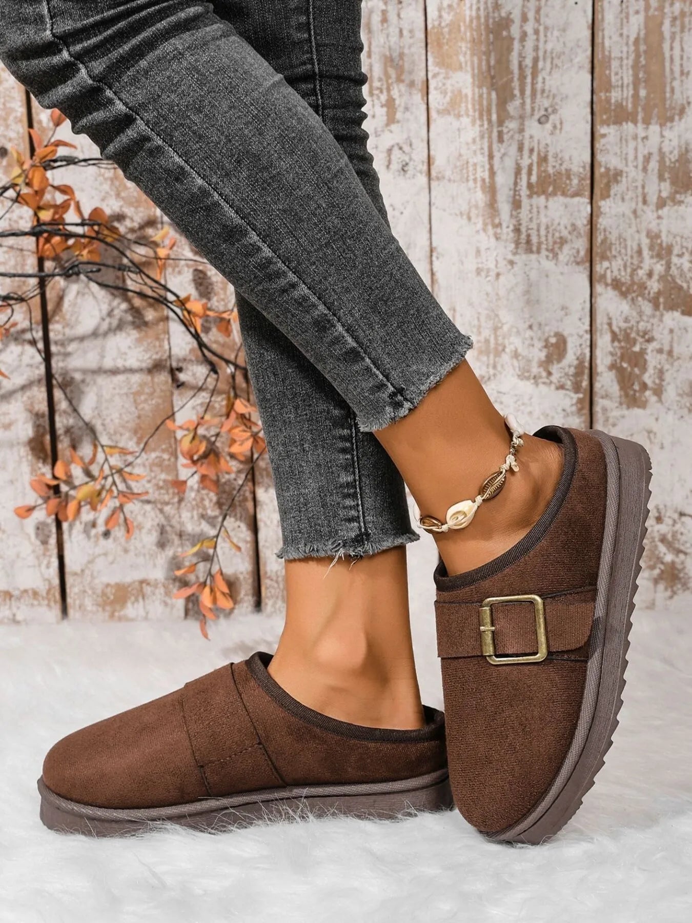 Cozy Buckle Suede Winter Slippers - Loving It Shop