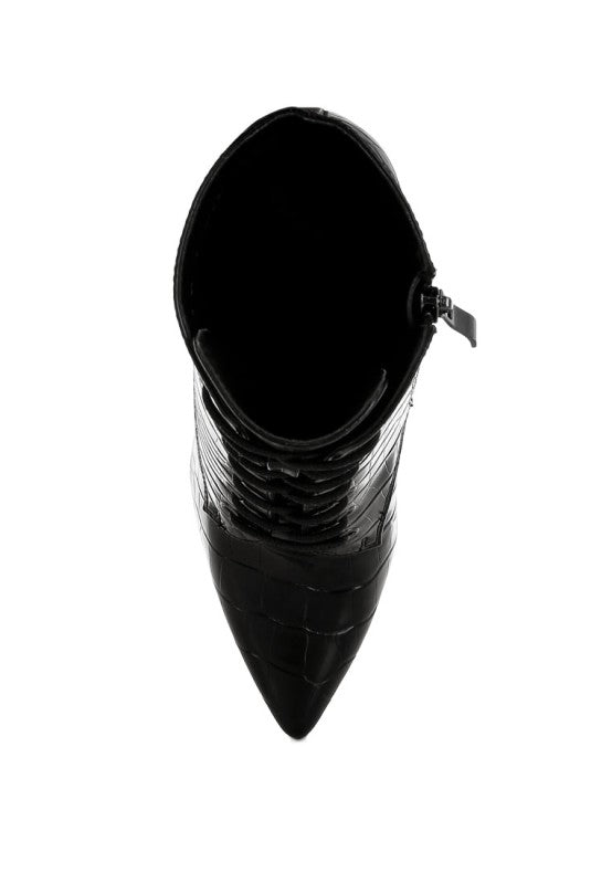 Mesta Croco Textured Stiletto Boots