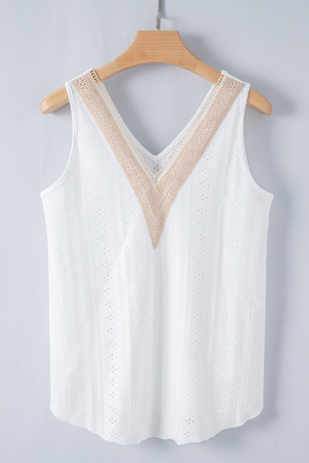 White Lace Crochet Splicing V Neck Loose Fit Tank Top - Loving It Shop