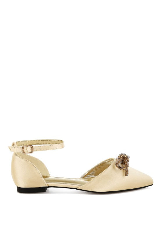 Simina Rhinestone Detail Bow Flat Sandals