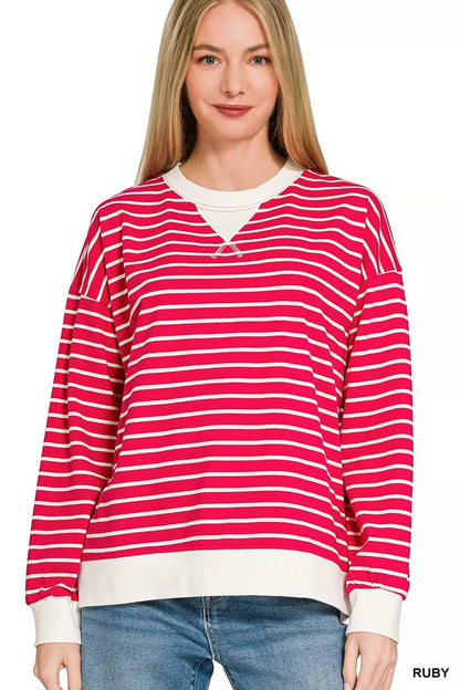 Contrast Striped Round Neck Sweatshirt