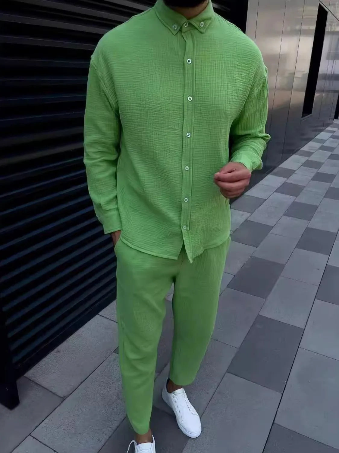 Men's Button Down Long Sleeve Shirt and Pants Set