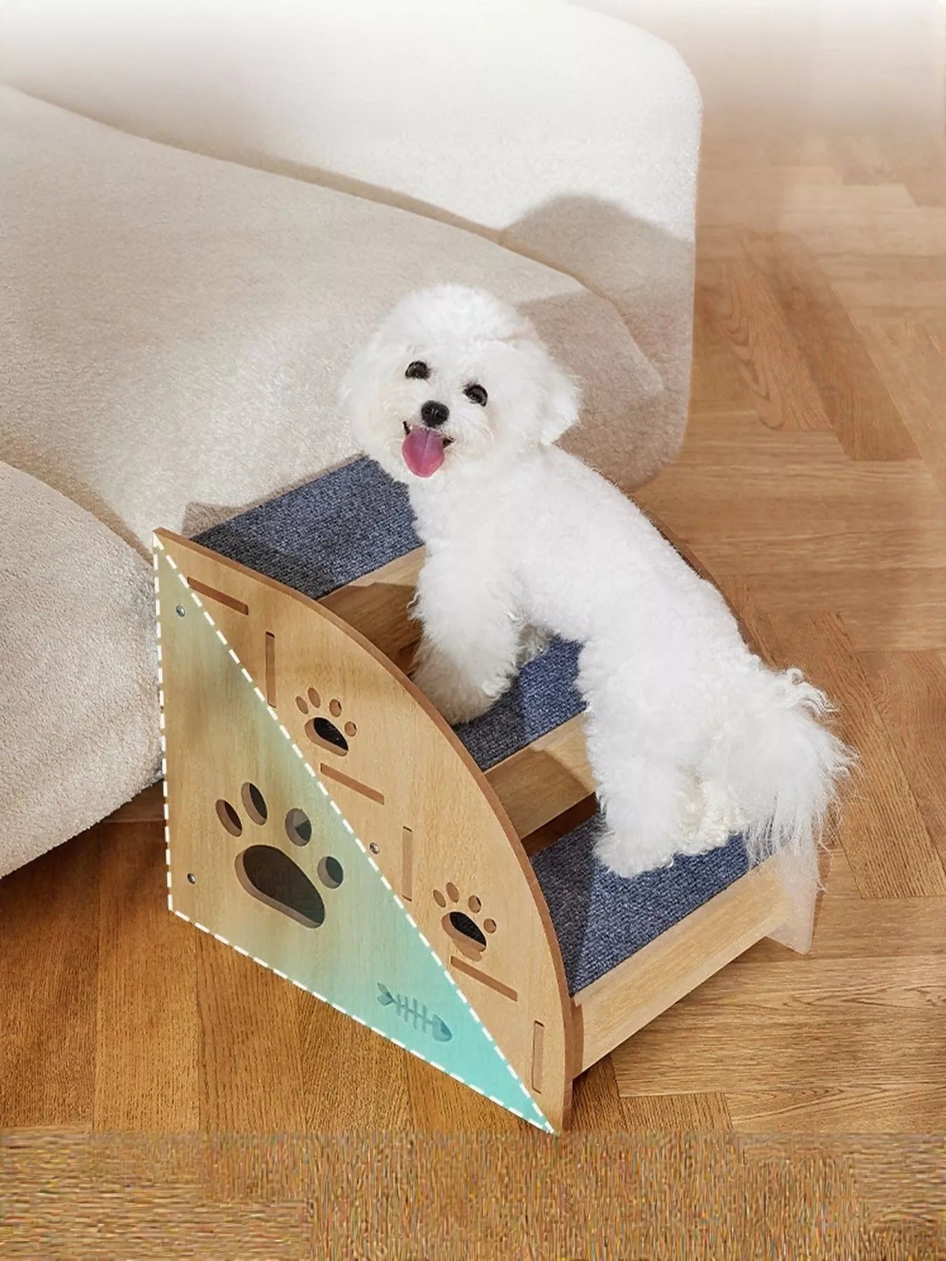 Wooden Pet Stairs with Paw Prints - Loving It Shop