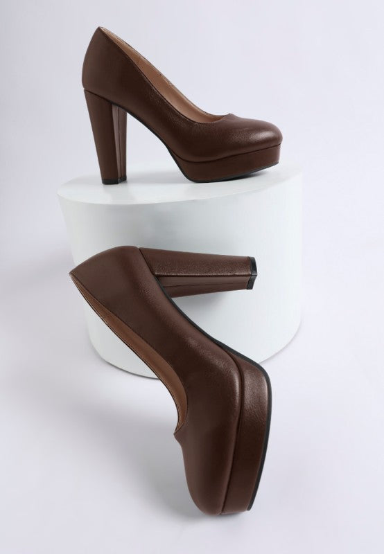 Damsor Faux Leather Block Heel Pumps
