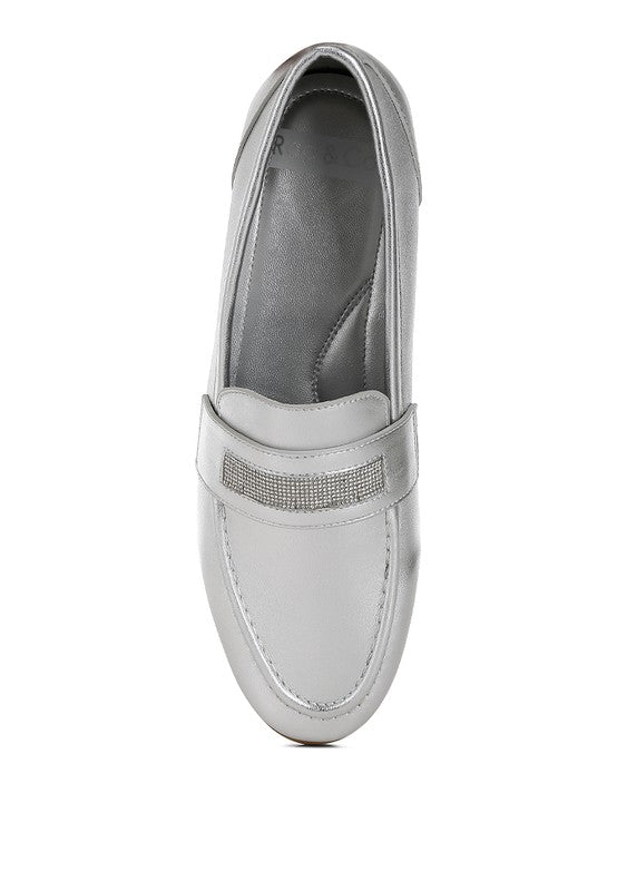 Eden Ode Rhinestone Strap Metallic Loafers - Loving It Shop
