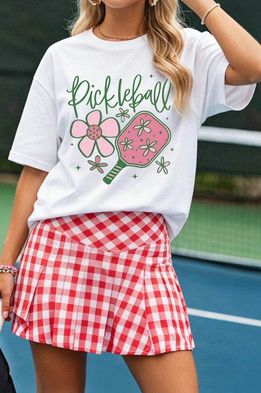 White Pickleball Sweet Flower Printed T Shirt - Loving It Shop