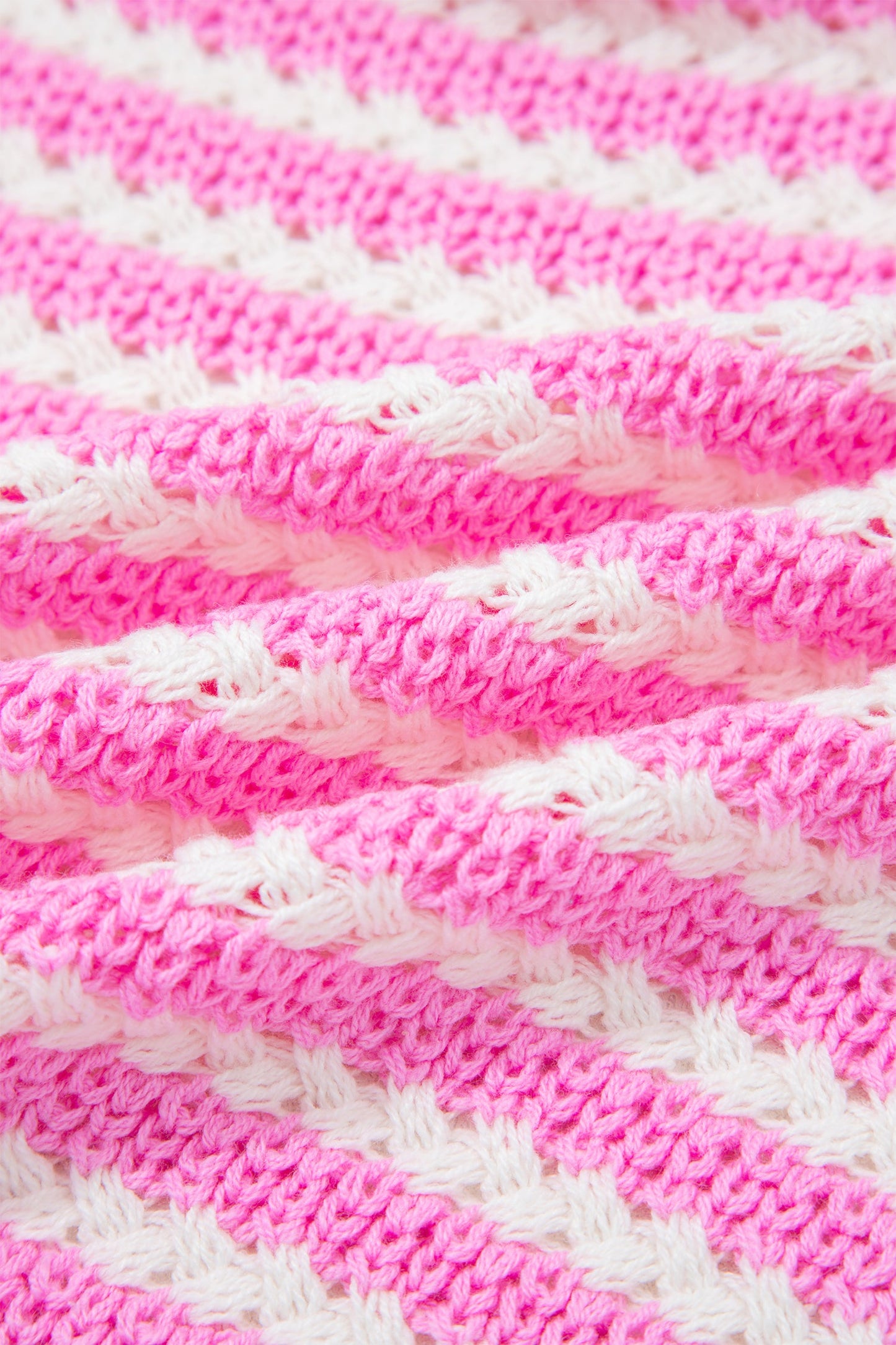 Pink Stripe Short Sleeve Knit V Neck Bow Knot Sweater