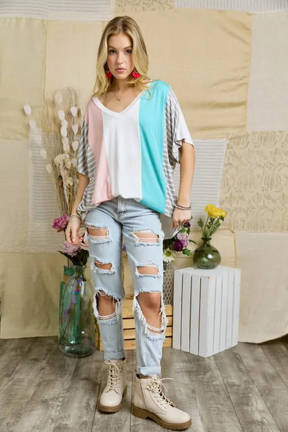 Colorblock Casual Knit Tunic Top