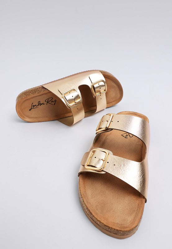 Parla Metallic Double Buckle Sandals