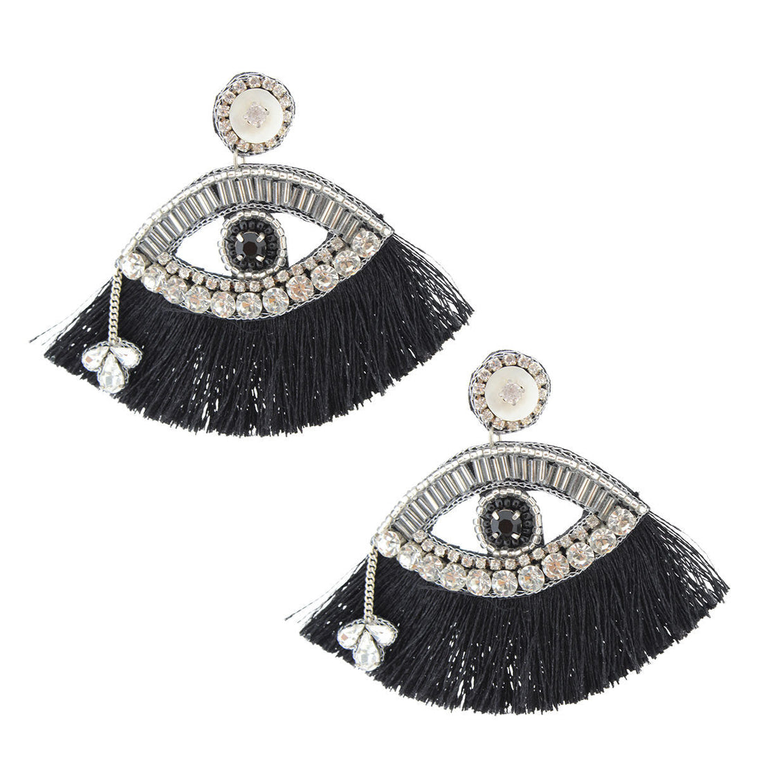 Statement Black Tassel Rhinestone Eye Earrings – Trendy Fashion Jewelry