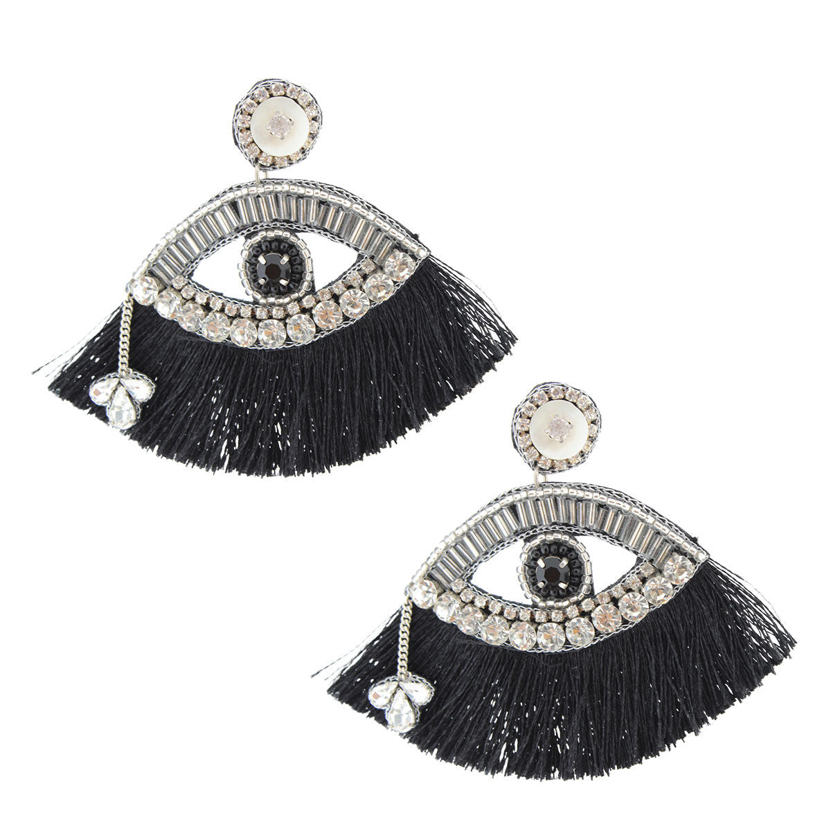 Statement Black Tassel Rhinestone Eye Earrings – Trendy Fashion Jewelry