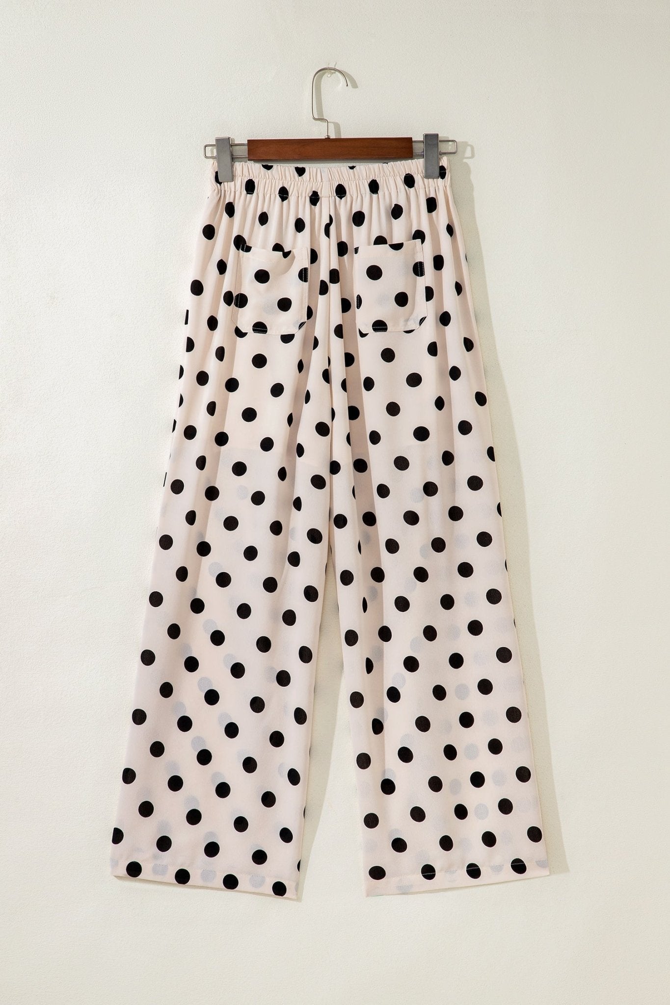 White Polka Dot Print Patched Pocket Loose Pants - Loving It Shop