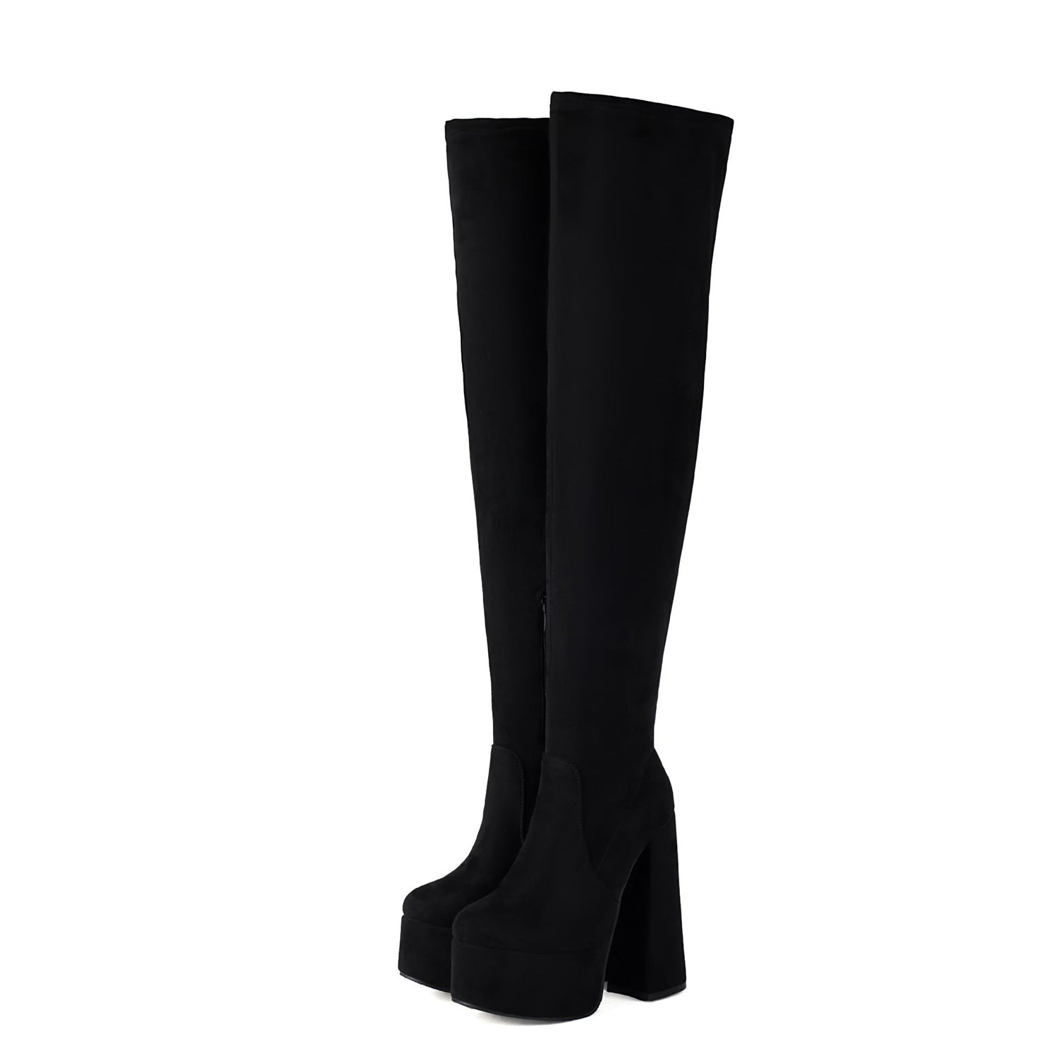 High-heeled Pointed-toe Waterproof Platform Boots With Chunky Heels