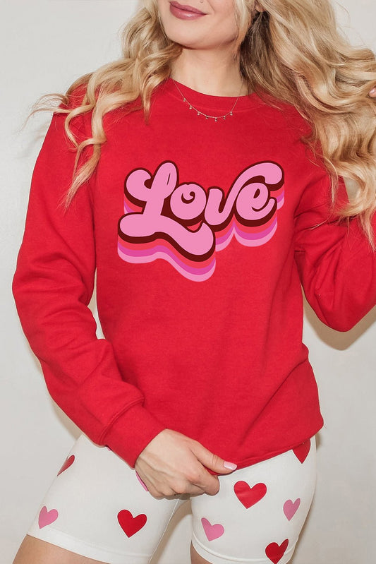 Red Love Printed Crewneck Valentines Pullover Sweatshirt - Loving It Shop