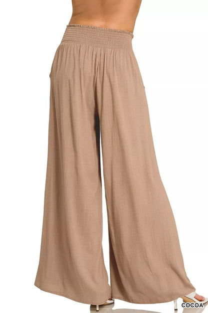 Smocked Waistband Wide Leg Lounge Pants