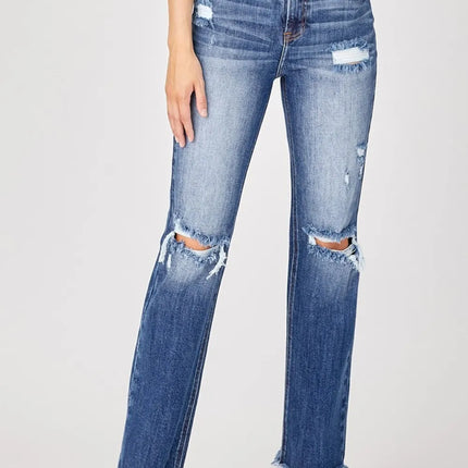 Risen Full Size Raw Hem Distressed Straight Jeans