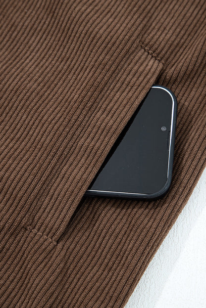 Dark Khaki Button Zip Up Lapel Collar Corduroy Jacket