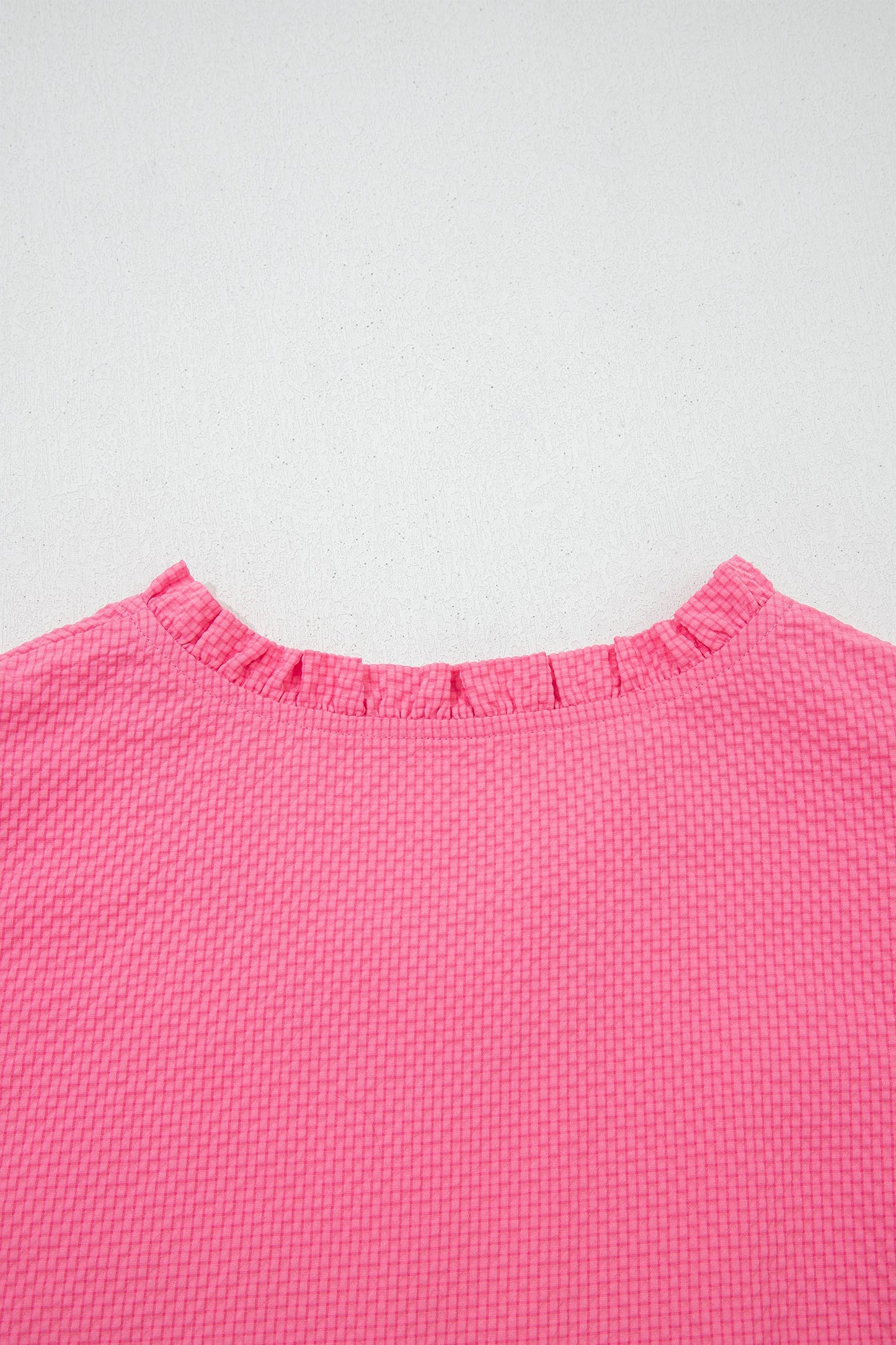 Sachet Pink Frilled V Neck Flower Embroidered Puff Sleeve Textured Blouse