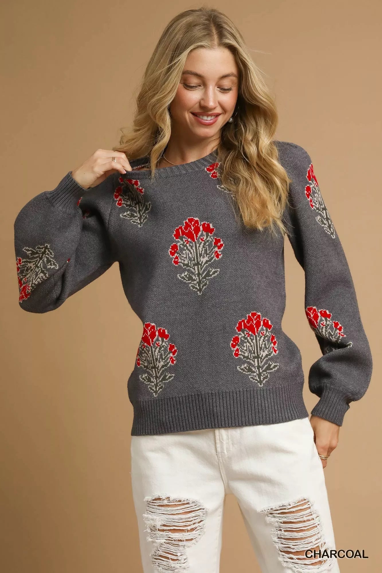 Single Flower Stem Jacquard Sweater