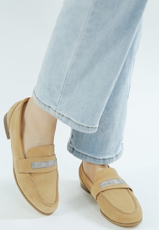 New Ode Rhinestone Penny Strap Loafers Loafers - Loving It Shop