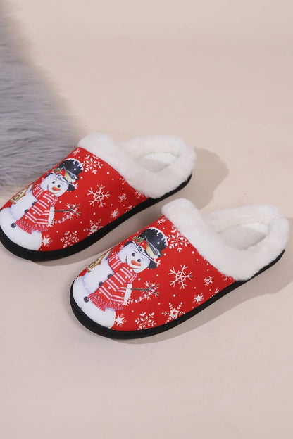 Snowman Round Toe Faux Fur Slippers - Loving It Shop