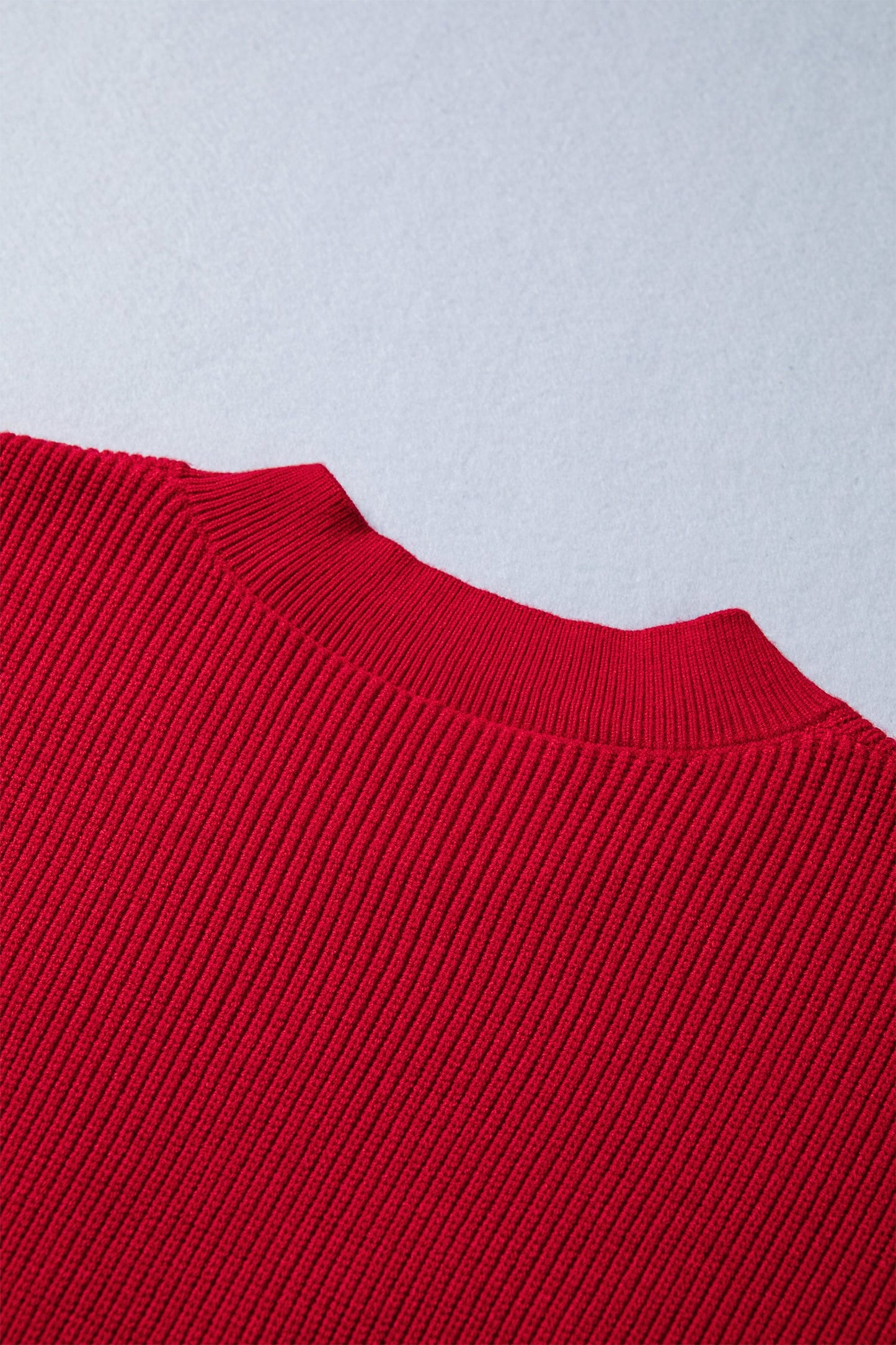 Fiery Red Bow Embroidered Graphic Ribbed Sweater Top