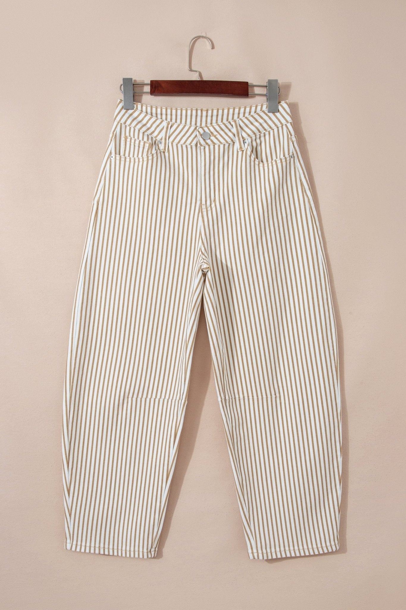 Khaki Stripe Casual Barrel Jeans - Loving It Shop