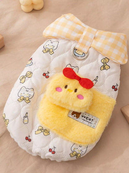 Cute Cartoon Print Padded Pet Jacket with Gingham Collar - Loving It Shop