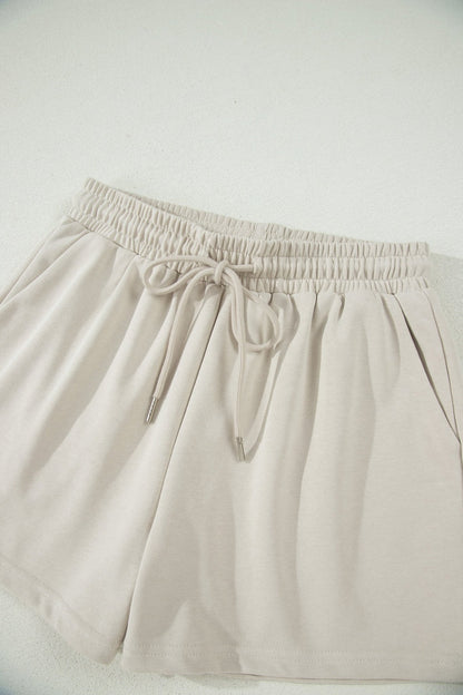 Smoke Gray Solid Color Puffy Loose Top Drawstring Shorts 2pcs Outfit - Loving It Shop