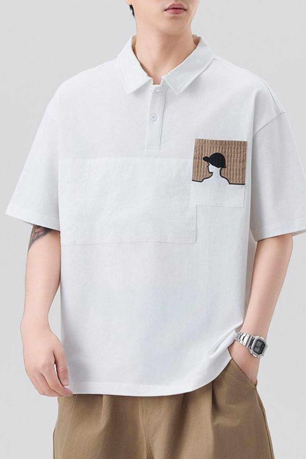 Men's Plus Size Embroidered Pocket Polo Shirt