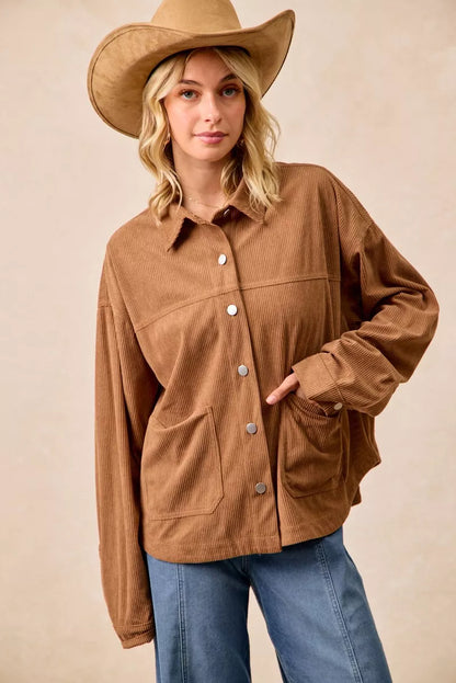 Corduroy Relaxed Fit Shacket with Back Pleat