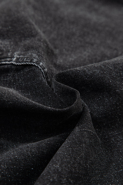 Carbon Grey Mineral Wash Ripped Raw Hem Denim Mini Skirt