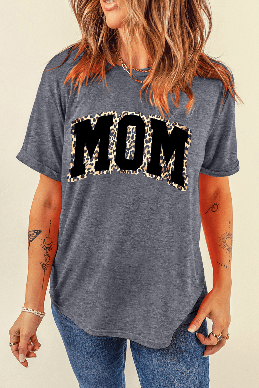 Gray Leopard MOM Graphic Crewneck Mothers Day T Shirt - Loving It Shop
