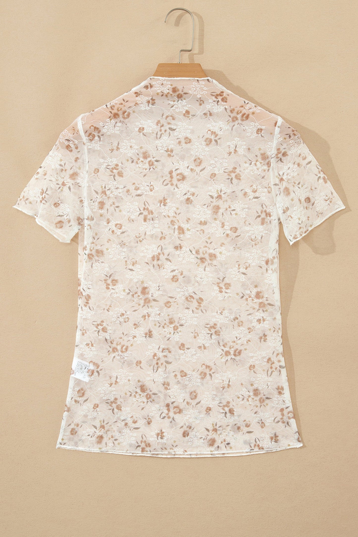 White Mock Neck Short Sleeve Floral Mesh Top
