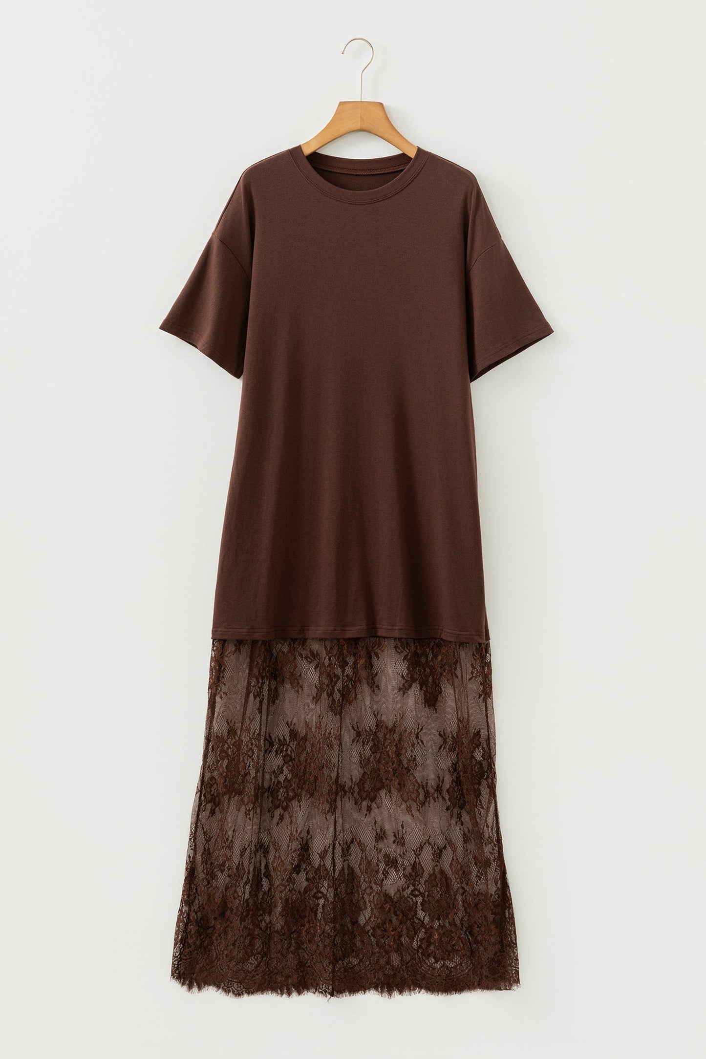 Red Sandalwood Floral Patchwork Short Sleeve T Shirt Loose Maxi Dress