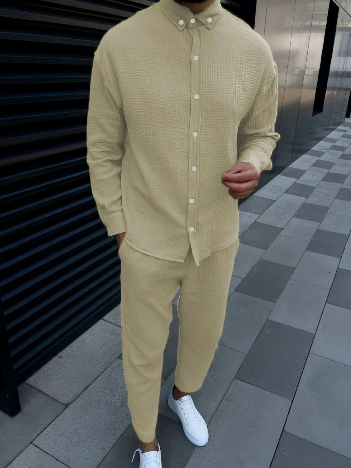 Men's Button Down Long Sleeve Shirt and Pants Set