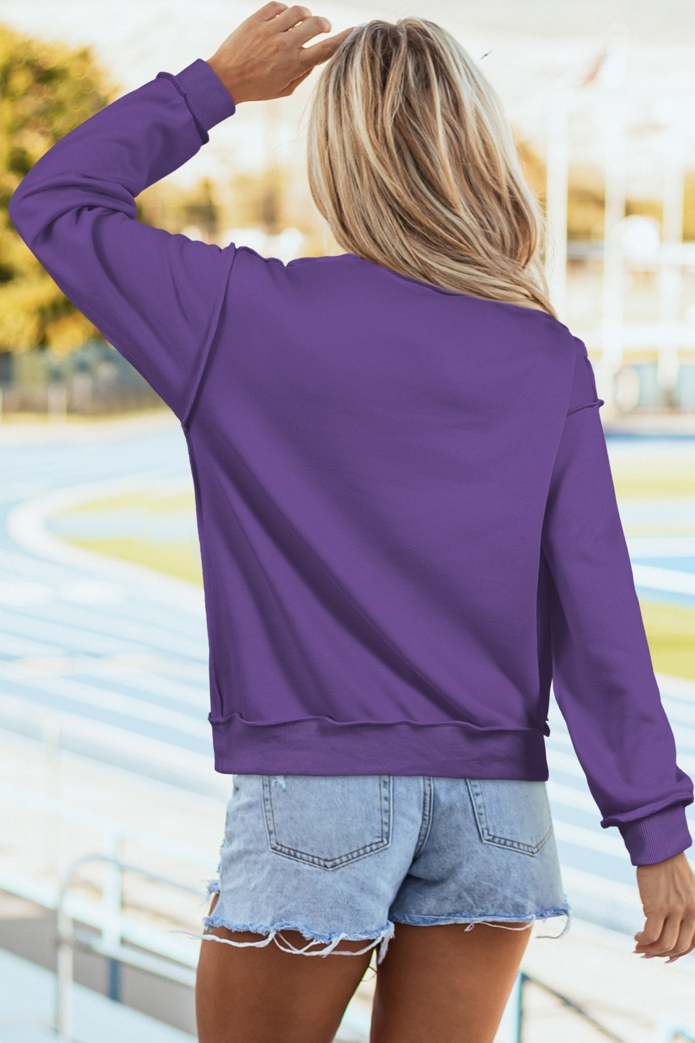 Tillandsia Purple Oversize Drop Shoulder Reversible Mock Neck Sweatshirt - Loving It Shop