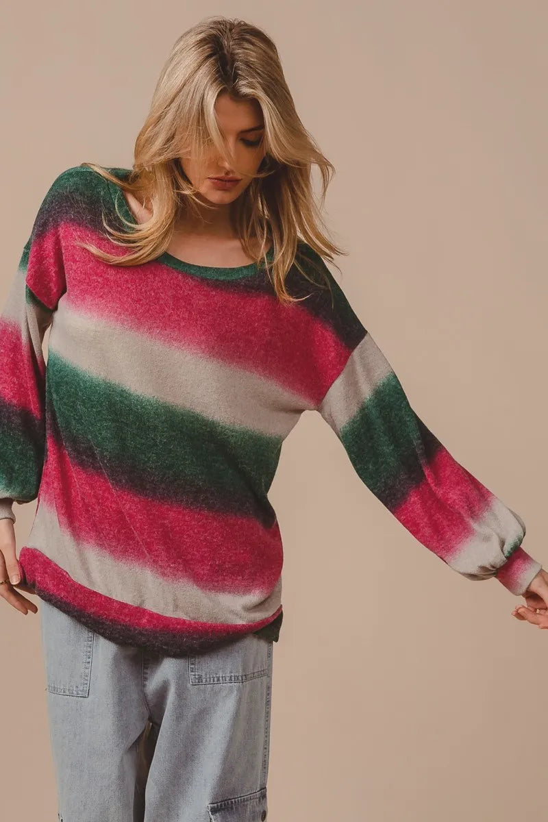 Striped Gradation Print Knit Top