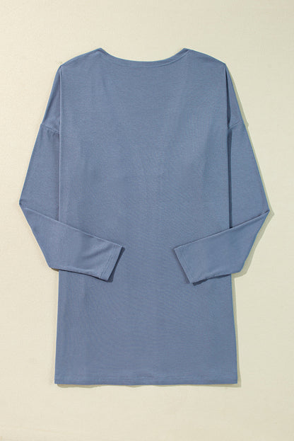 Solid Color Rib Knit Open Front Tunic Cardigan