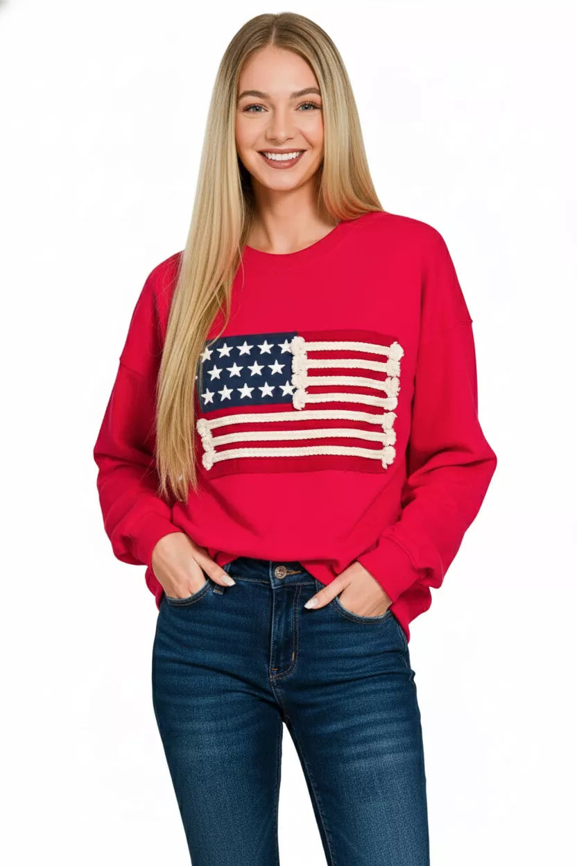 French Terry American Flag Pullover