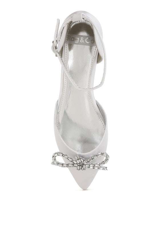 Simina Rhinestone Detail Bow Flat Sandals
