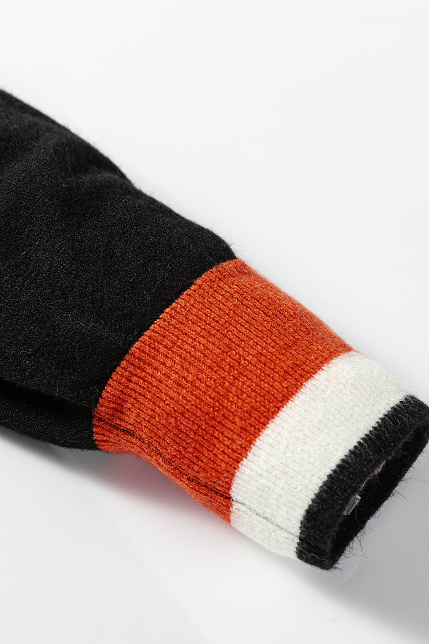 Black Contrast Striped Trim V Neck Varsity Sweater