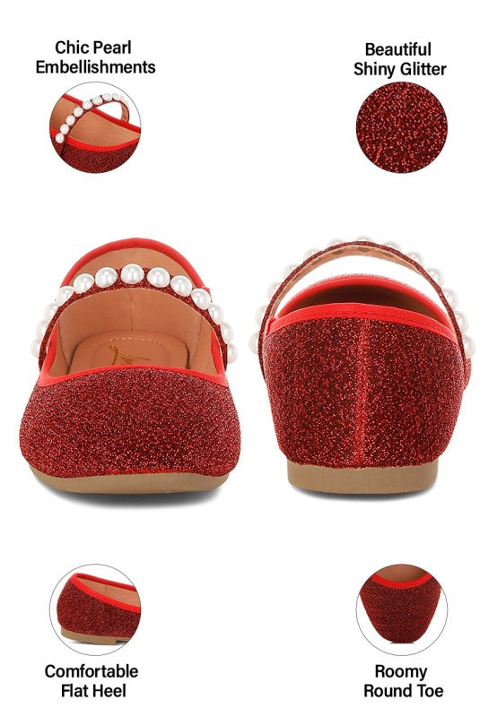 Corphee Pearl Strapped Glitter Ballerinas