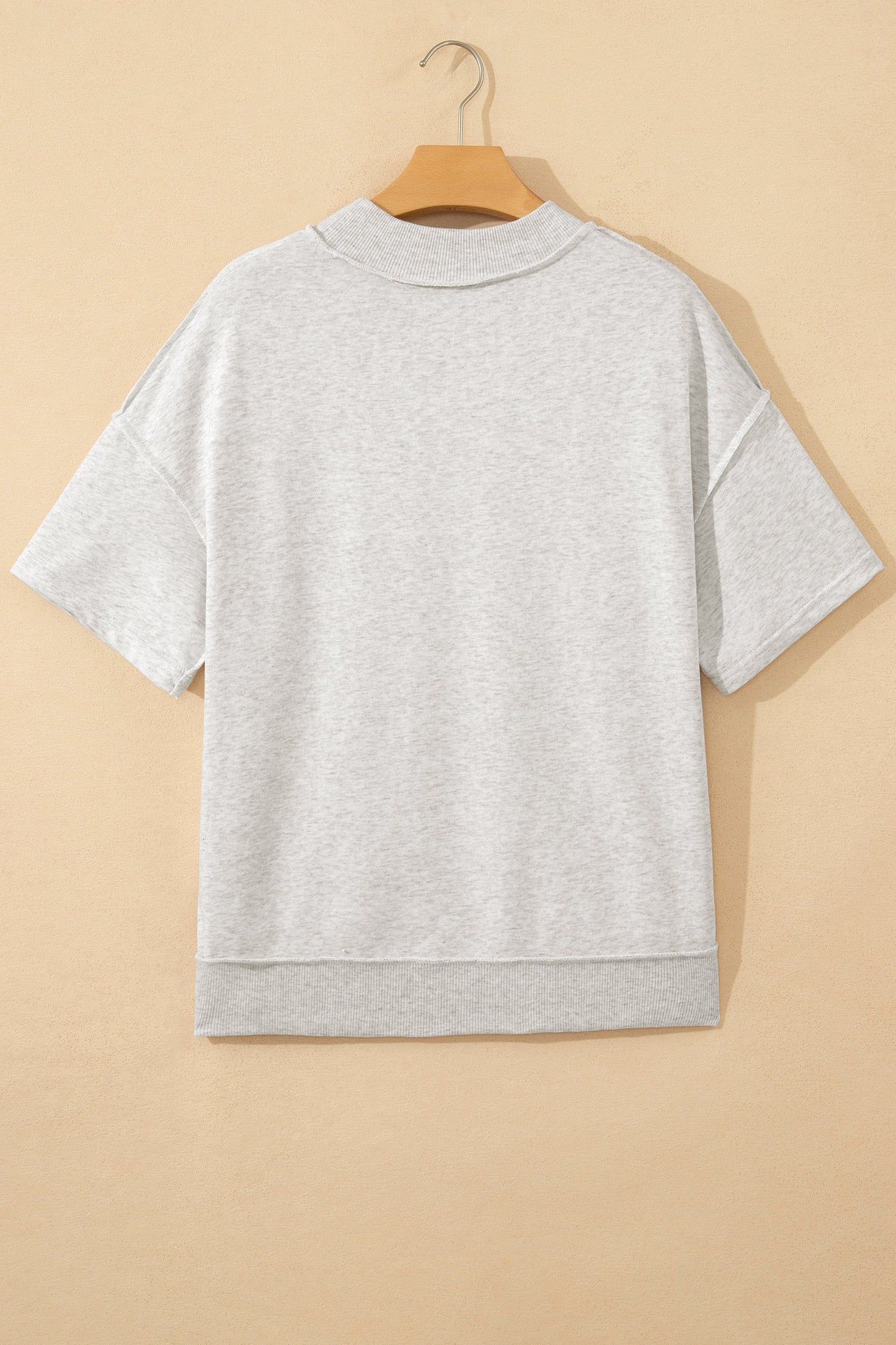 Light Grey Exposed Seam Detail Mock Neck Tee