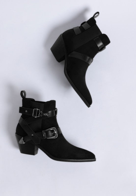 Raveta Microfiber Buckle Strap Western Boots