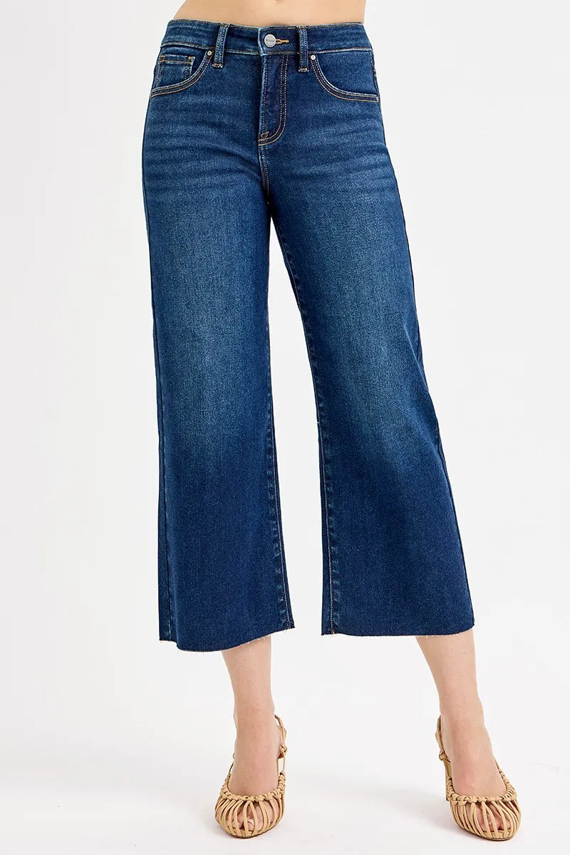 Full Size Tummy Control High Rise Crop Wide Jeans Plus Size