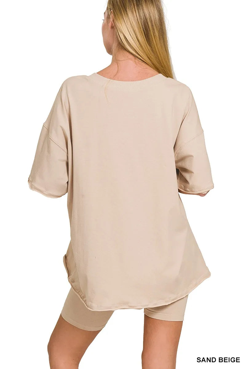 Cotton V-neck Top &amp; Biker Shorts Set